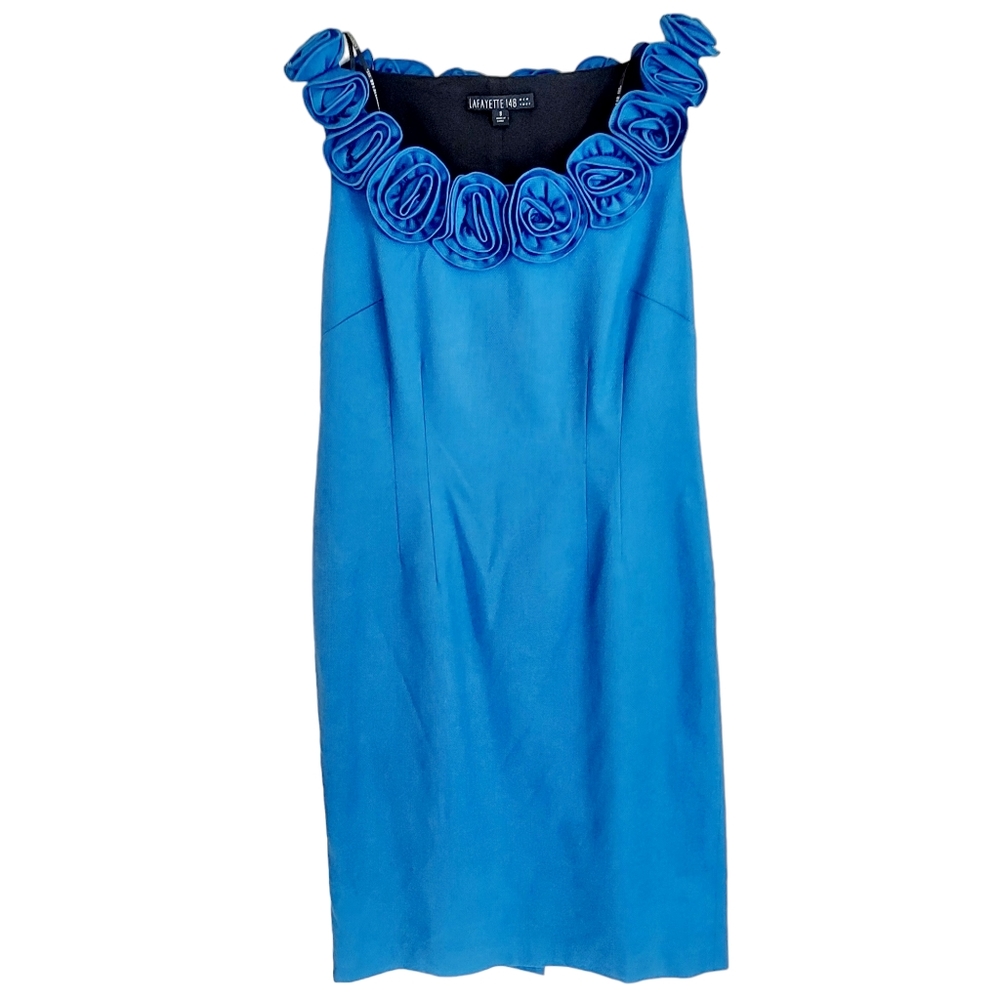 Lafayette 148 blue rosette sheath dress 8